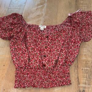 Monteau Red and Pink Floral Blouse
